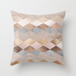 Copper and Blush Rose Gold Marble Argyle Throw Pillow