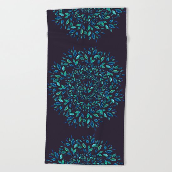 Blue Leaves Mandala Beach Towel