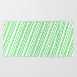 [ Thumbnail: Mint Cream & Light Green Colored Striped Pattern Beach Towel ]