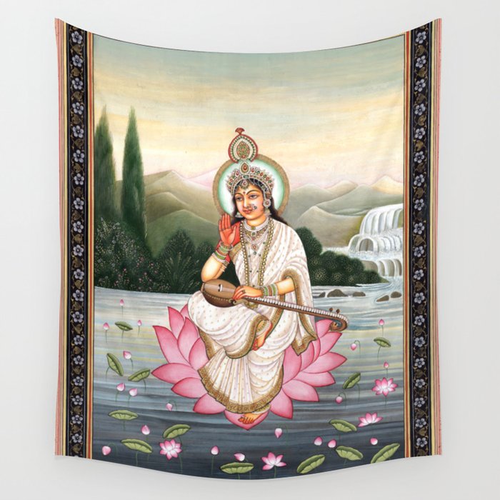 Goddess Saraswati Wall Tapestry by walltowall Society6