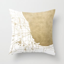 Chicago Gold and White Map Throw Pillow