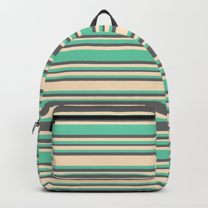 Aquamarine, Dim Gray, and Bisque Colored Lines/Stripes Pattern Backpack