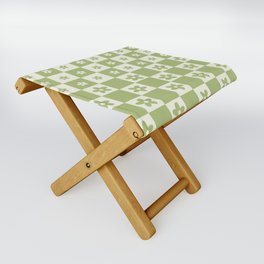 Abstract Floral Checker Pattern 7 in Forest Sage Green Folding Stool