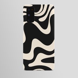 Retro Liquid Swirl Abstract in Black and Almond Cream 2 Android Case | Pattern, Kierkegaard Design, Contemporary, Cool, Trippy, Trendy, Digital, Psychedelic, Curated, Painting 