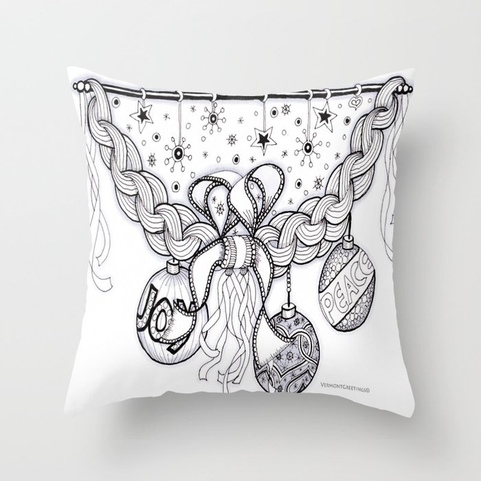 Christmas Zentangle Swag In Black And White For Adult Colorists Throw Pillow By Vermontgreetings Society6