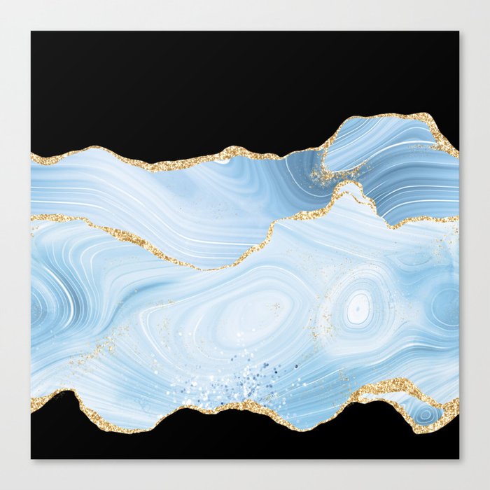 Blue & Gold Glitter Agate Texture 04 Canvas Print