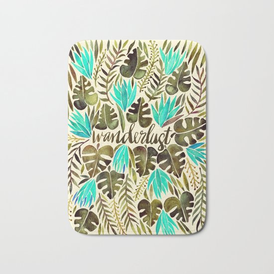 Tropical Wanderlust – Turquoise & Olive Bath Mat