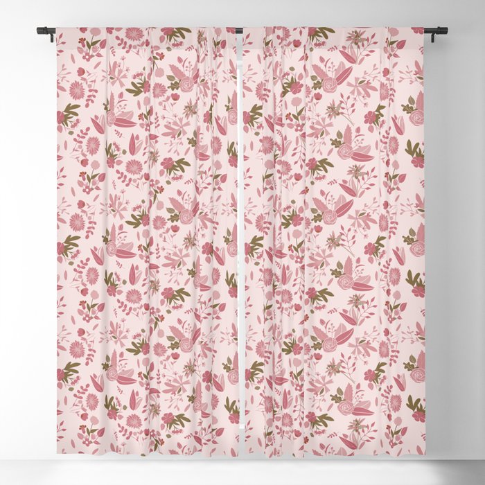 Pink and green floral pattern Blackout Curtain