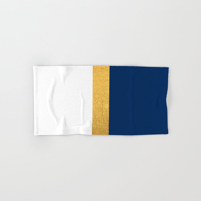 elegant faux gold navy blue white stripe Hand Bath Towel by
