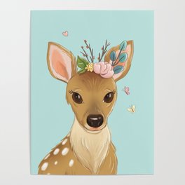 Floral Bambi Poster