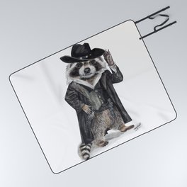 " Raccoon Bandit " funny western raccoon Picnic Blanket
