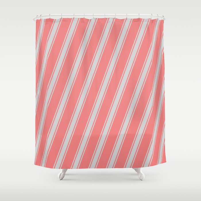 Light Coral & Light Gray Colored Stripes Pattern Shower Curtain