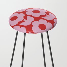 Primrose Flowers Retro Floral Pattern in Pink and Cherry Red Counter Stool