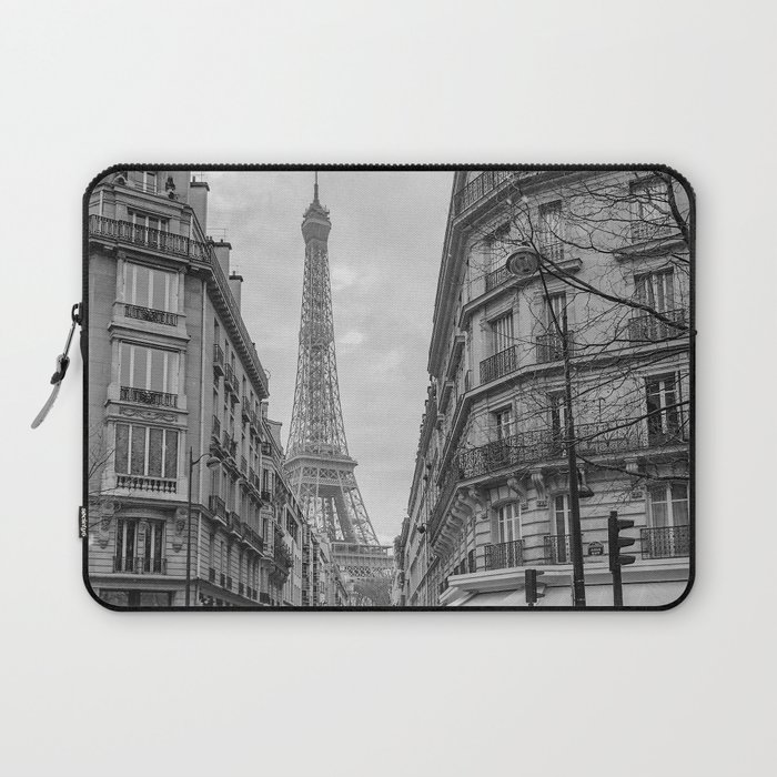 Paris streets and the Eiffel Tower Black and white Laptop Sleeve