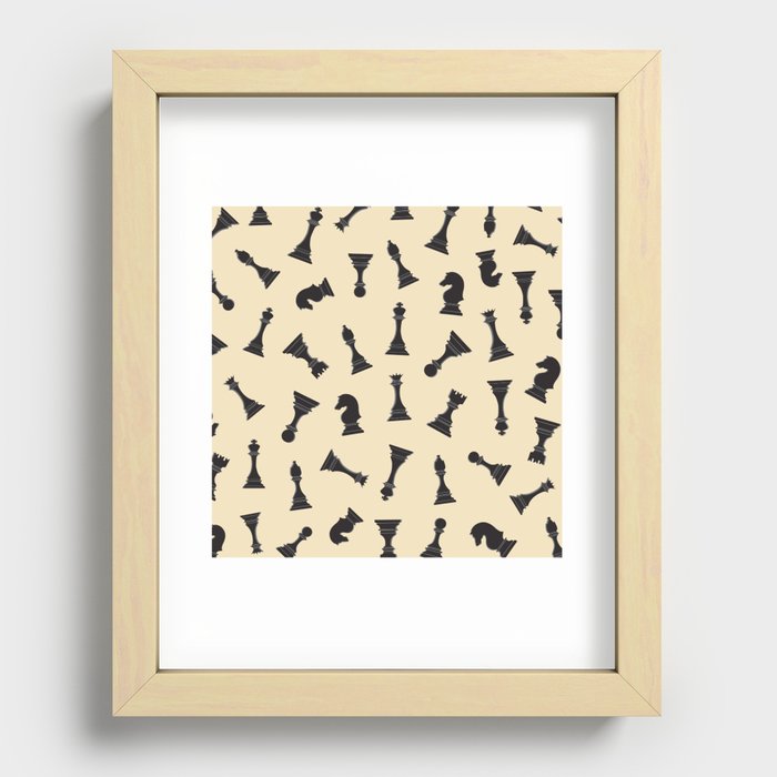 Chess Pieces Art Print On Beige Background Pattern Recessed Framed Print