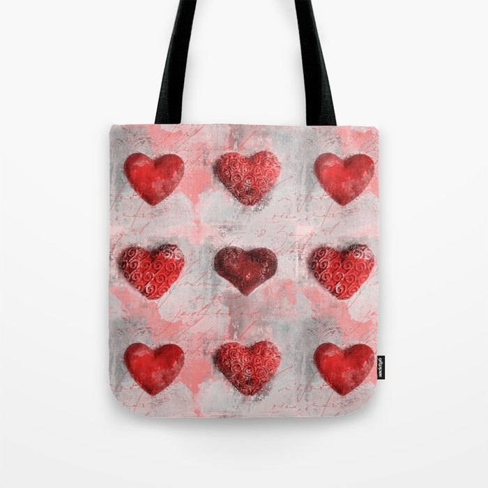 Heart Love Red Mixed Media Pattern Gift Tote Bag