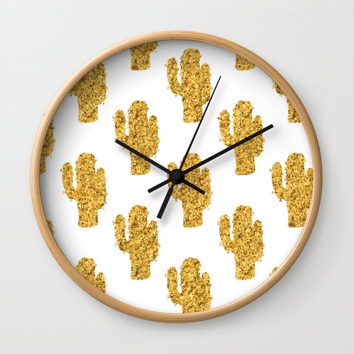 Cactus | Rustic Gold | Southwest Decor Pattern Wall Clock