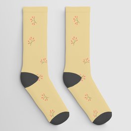 Branches With Red Berries Seamless Pattern on Beige Background Socks