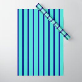 [ Thumbnail: Turquoise & Dark Blue Colored Stripes/Lines Pattern Wrapping Paper ]