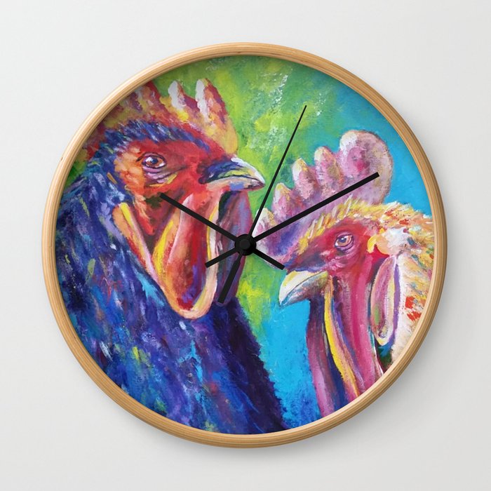Colorful Roosters Wall Clock