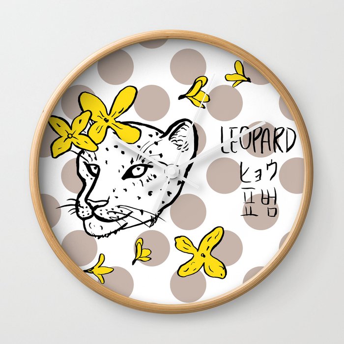 Leopard with Forsythia Wall Clock