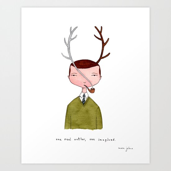 One real antler, one imagined Art Print