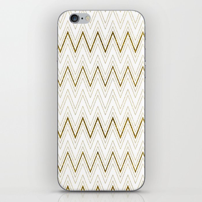 Luxury classy white gold glitter geometric chevron iPhone Skin