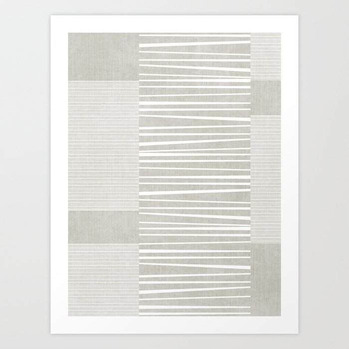 Minimalist White Lines on Beige Grey Textured Background Art Print
