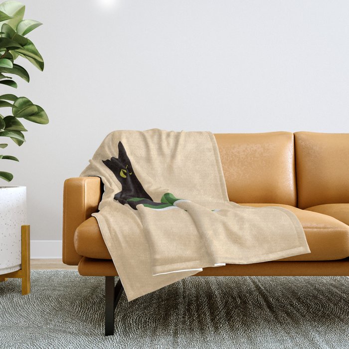 Cat Book (Green)  Throw Blanket