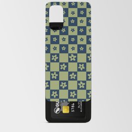 Abstract Floral Checker Pattern 19 in Navy Blue Sage Green Android Card Case