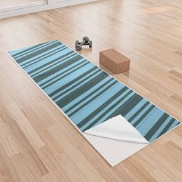 [ Thumbnail: Sky Blue and Dark Slate Gray Colored Lines Pattern Yoga Towel ]