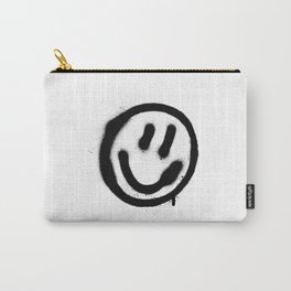 graffiti smiling face emoticon in black on white Carry-All Pouch | Symbol, Dribble, Illustration, Icon, Vandalism, Dirty, Sign, Dot, Aerosol, Happy 