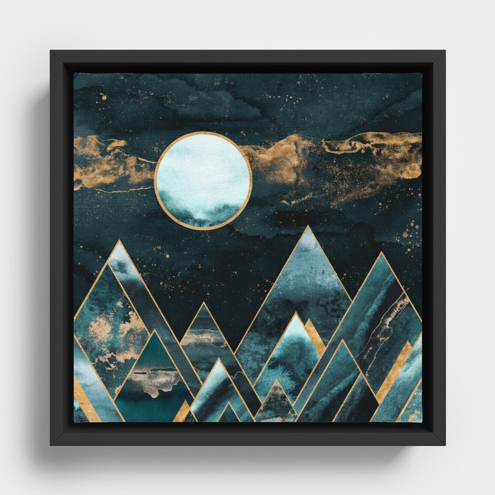 Mountains of Teal - Bronze Moon Geometric Midnight Black Framed Canvas