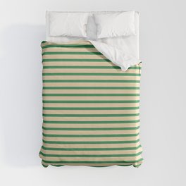 [ Thumbnail: Sea Green & Tan Lined/Striped Pattern Duvet Cover ]