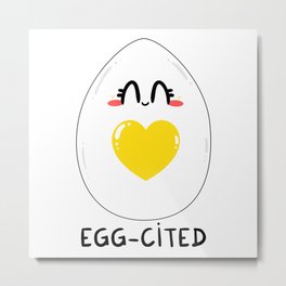 EGGcited Metal Print | Yellow, Food, Joke, Shape, Funny, Lol, Egg, Digital, Eggs, Drawing 