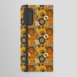 70s Retro Flower Power 60s floral Pattern Orange yellow Blue Android Wallet Case