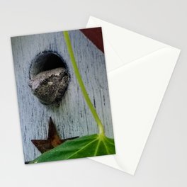 Funny tree frog in a birdhouse Stationery Cards