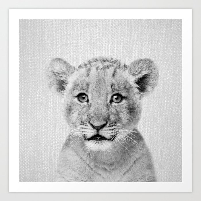 Baby Lion - Black & White Art Print