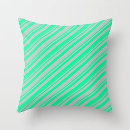 [ Thumbnail: Green & Grey Colored Lines Pattern Throw Pillow ]