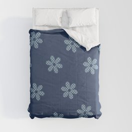 Checkered Flowers Pattern in Blue Comforter
