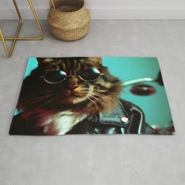 Badass cat wearing sunglasses and a leather jacket Area & Throw Rug