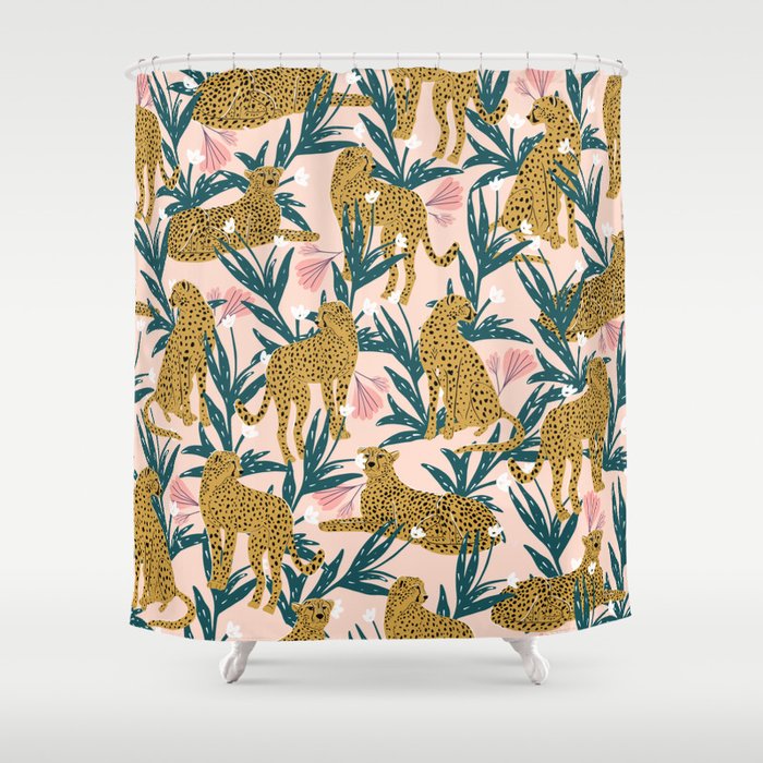 Cheetah jungle print on blush pink  Shower Curtain