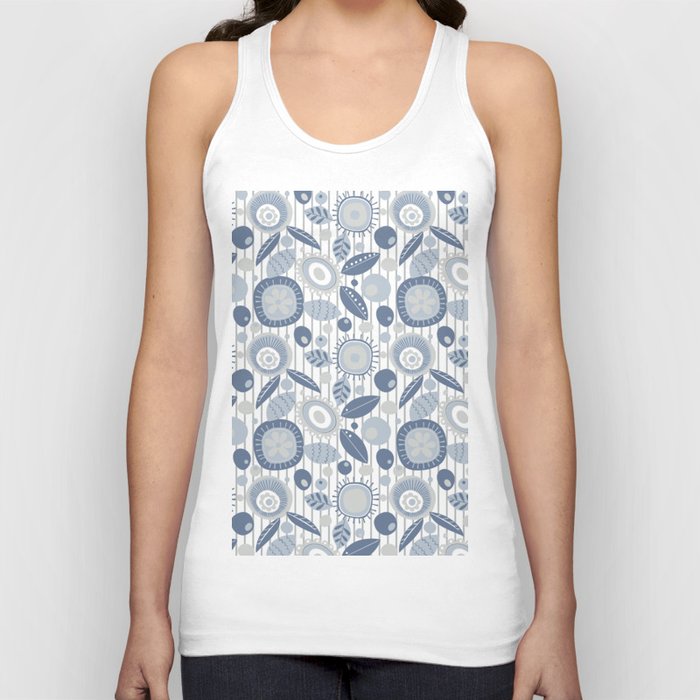 Modern Abstract Flowers in Farmhouse Denim Blue and Gray Tank Top