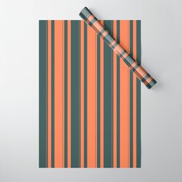[ Thumbnail: Coral and Dark Slate Gray Colored Striped/Lined Pattern Wrapping Paper ]