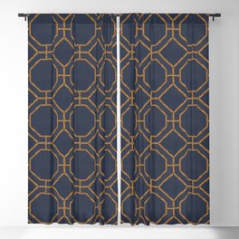 Bamboo Bungalow in Navy Linen Blackout Curtain