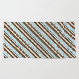 [ Thumbnail: Brown and Light Blue Colored Stripes/Lines Pattern Beach Towel ]