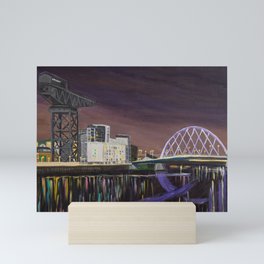 Glasgow Night Skyline with Finnieston Crane and Clyde Arc Painting Mini Art Print