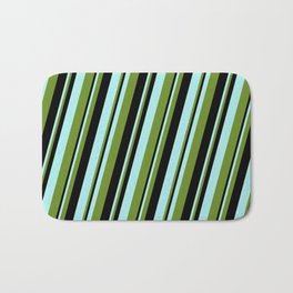 [ Thumbnail: Turquoise, Green & Black Colored Lines/Stripes Pattern Bath Mat ]