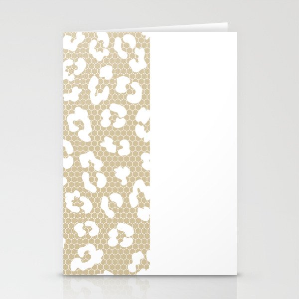 White Leopard Print Lace Vertical Split on Vintage Beige Stationery Cards