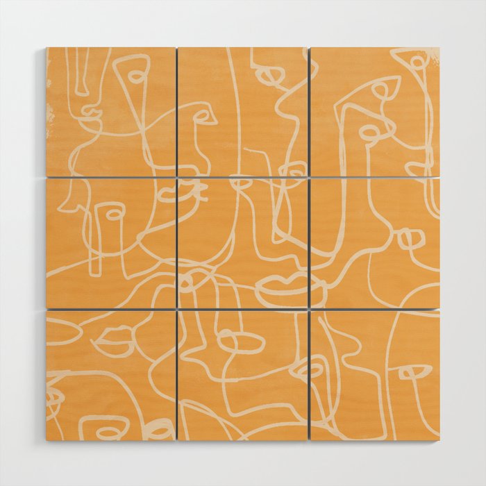 abstract line art faces 3 Wood Wall Art